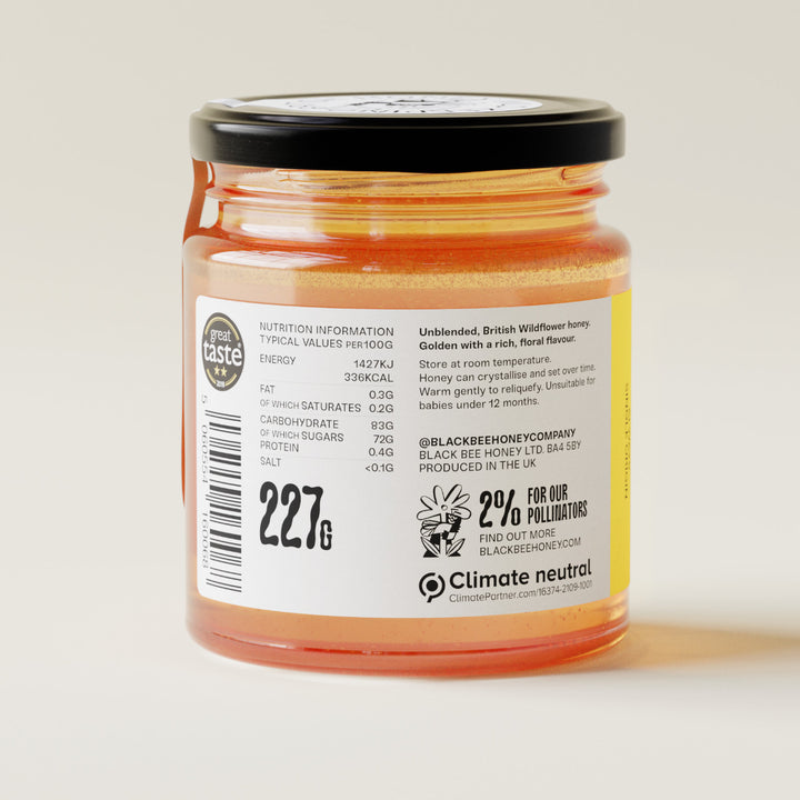 raw honey, pure honey, british honey, real honey, natural honey, b corp honey, black bee honey, award winning honey, runny honey, best label honey, designer honey, cool honey, nice packaging honey