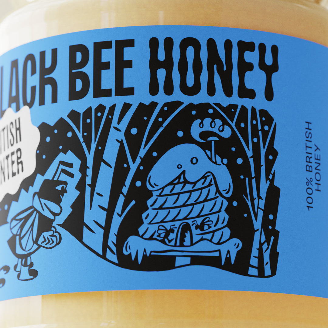raw honey, pure honey, british honey, real honey, natural honey, b corp honey, black bee honey, award winning honey, best label honey, designer honey, cool honey, nice packaging honey, winter honey, ivy honey, rich honey, set honey
